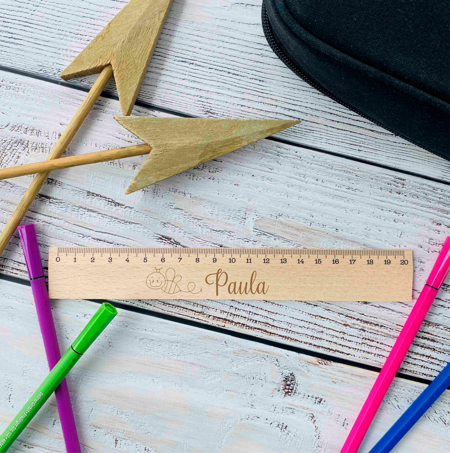 personalisiertes Lineal aus Holz | Geschenk zur Einschulung oder für die Schultüte | Schulkind | Messlatte 20cm | individuell mit Namen