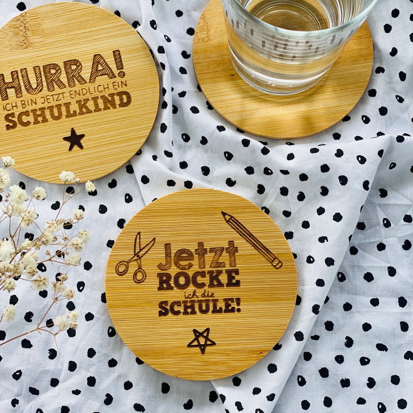 Untersetzer aus Bambus | individuelles Geschenk zur Einschulung oder für die Schultüte