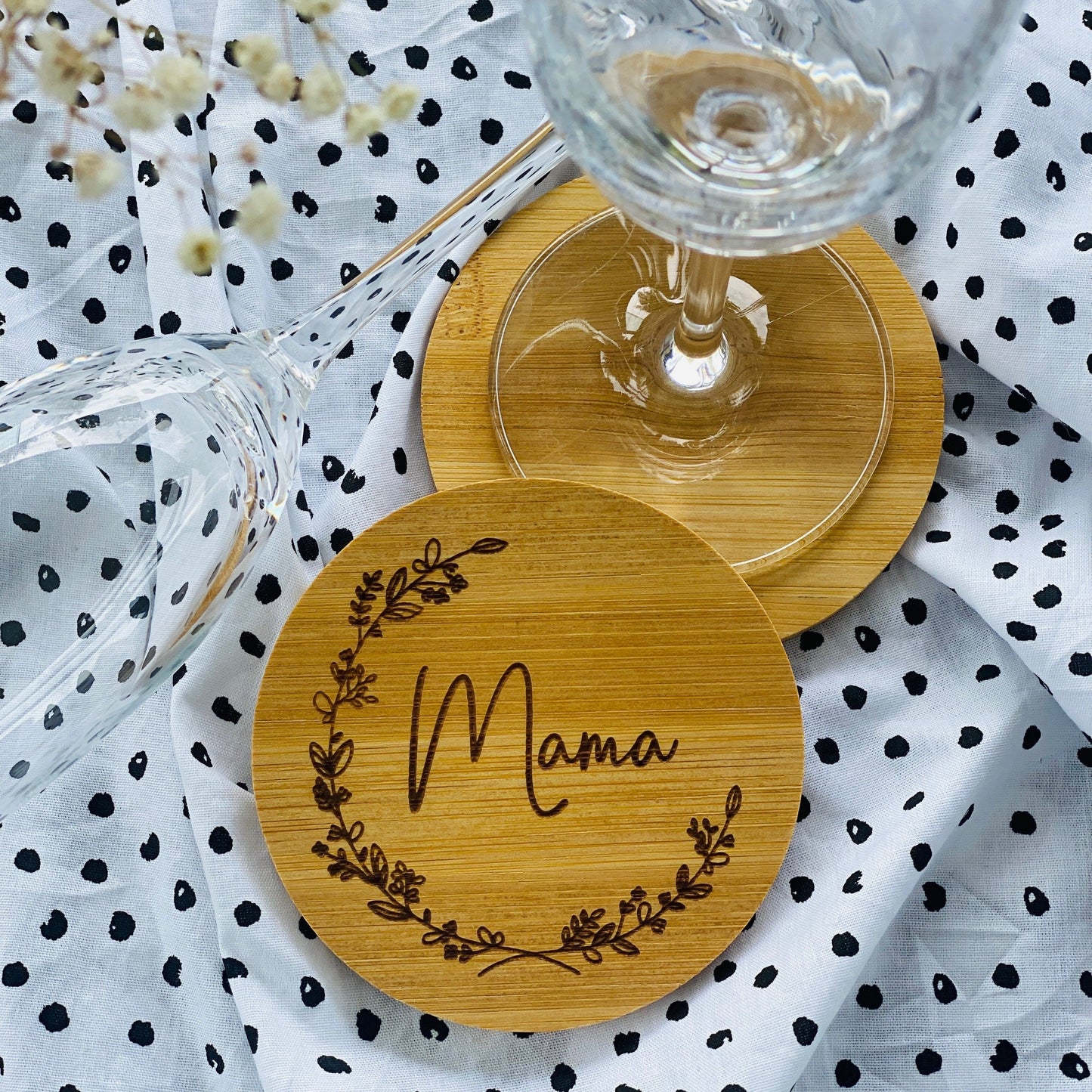 personalisierter Untersetzer aus Bambus | individuelles Geschenk zur Hochzeit oder zum Geburtstag | Jubiläum der Firma