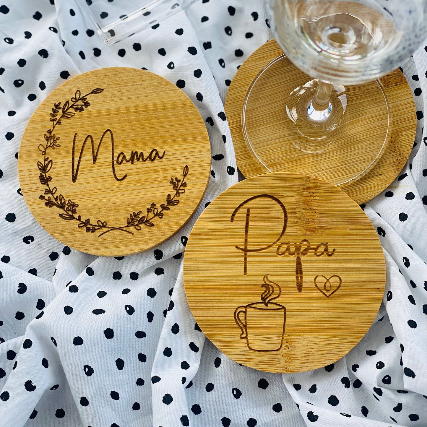 personalisierter Untersetzer aus Bambus | individuelles Geschenk zur Hochzeit oder zum Geburtstag | Jubiläum der Firma