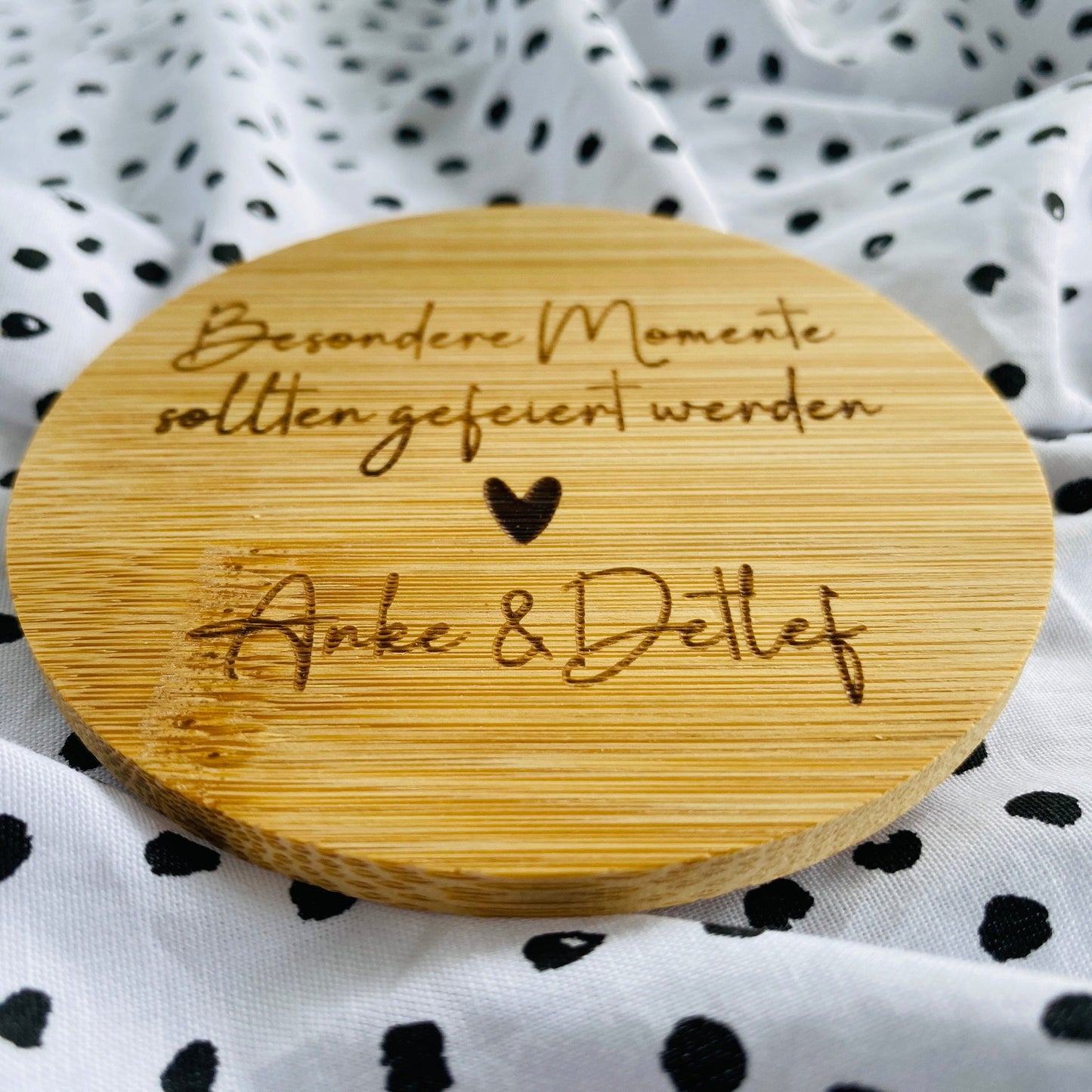 personalisierter Untersetzer aus Bambus | individuelles Geschenk zur Hochzeit oder zum Geburtstag | Jubiläum der Firma