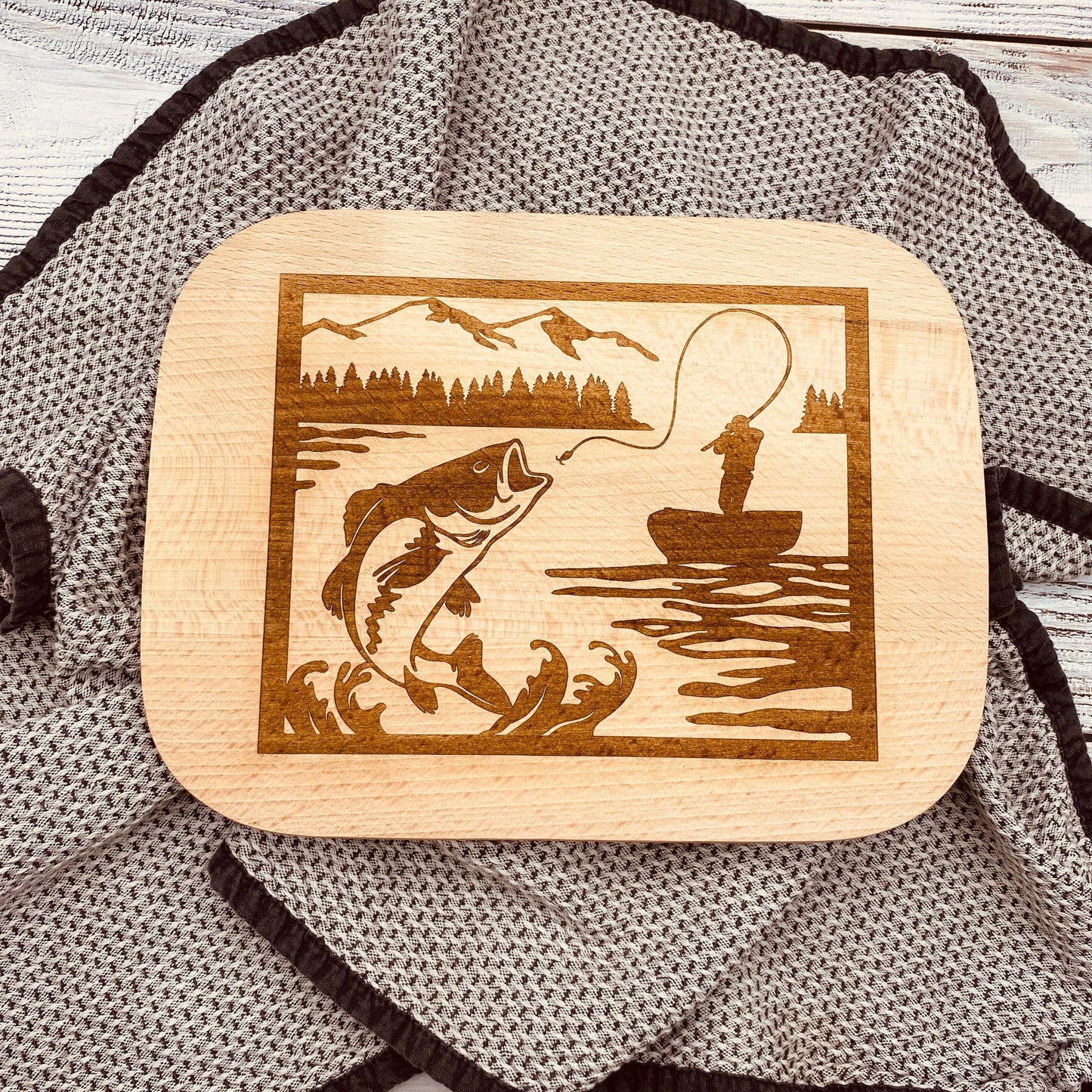 Einzigartiges Schneidebrett für Angler | Frühstücksbrett für Fischer | Geschenke für Anglerfreunde