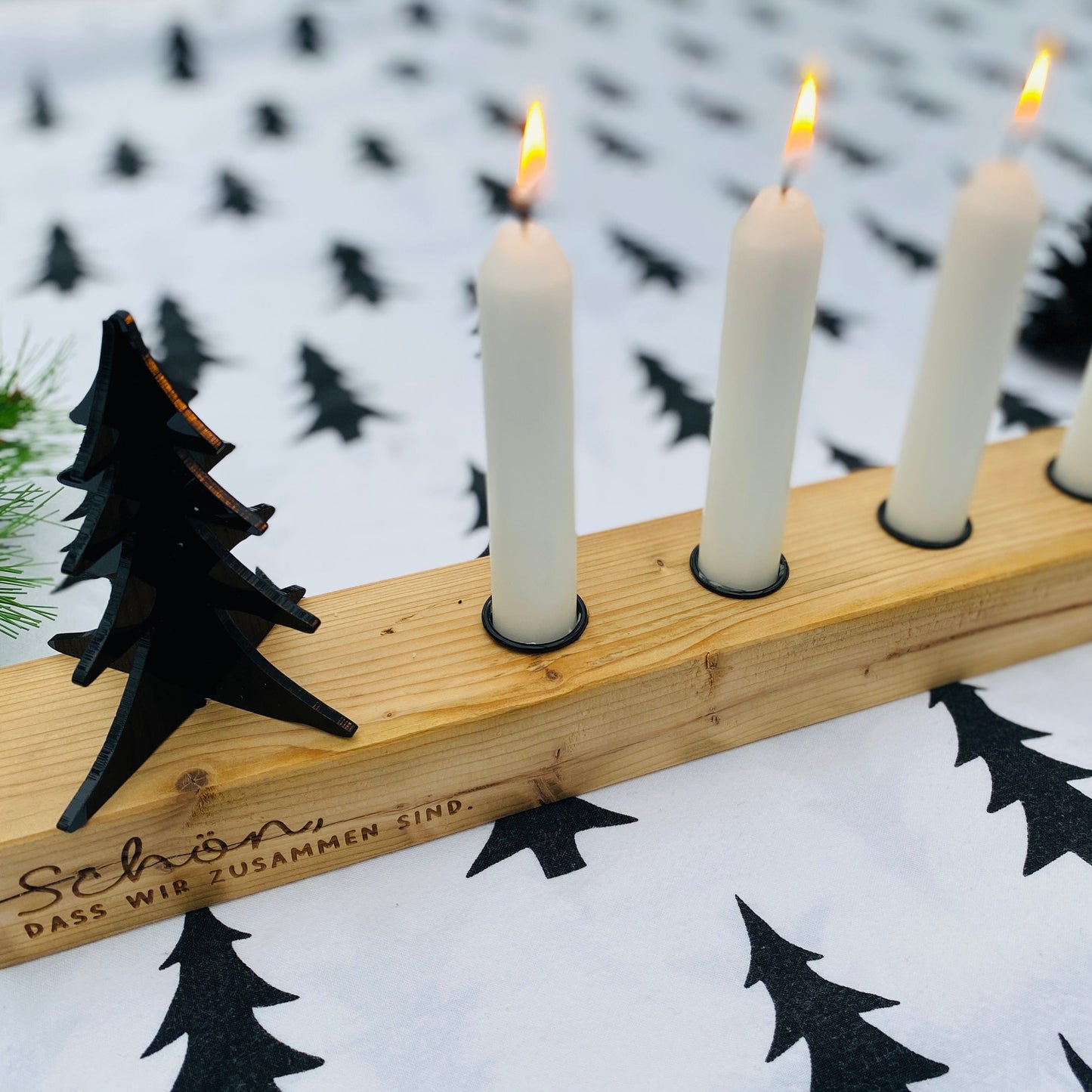 Adventskranz aus Altholz | Kerzenständer mit Tannenbaum für Stabkerzen | Geschenk zur Adventszeit | Holzkranz zu Weihnachten