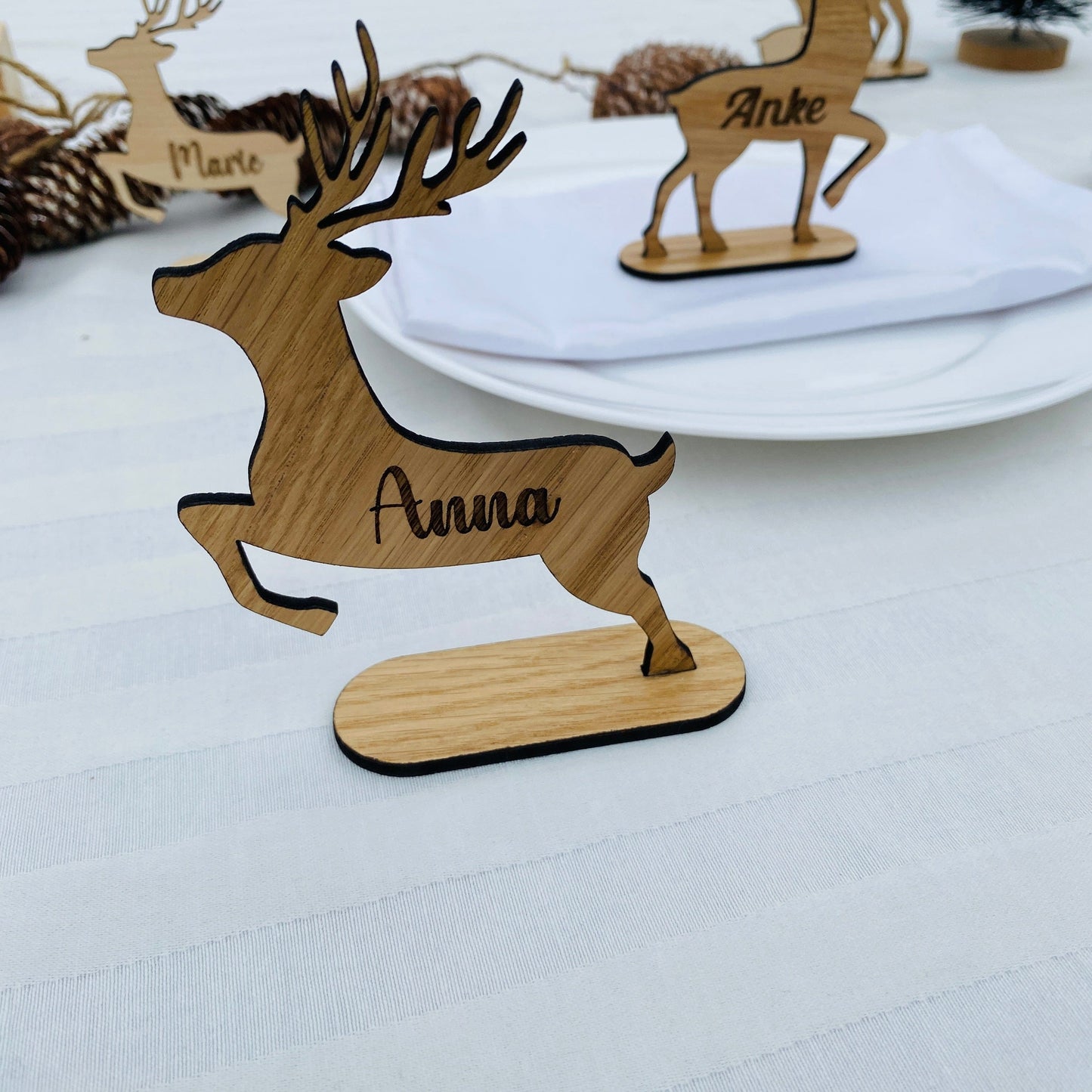 personalisiertes Rentier | Weihnachtsdekoration für den Tisch | Geschenk für die Adventszeit | Platzkarte aus Holz