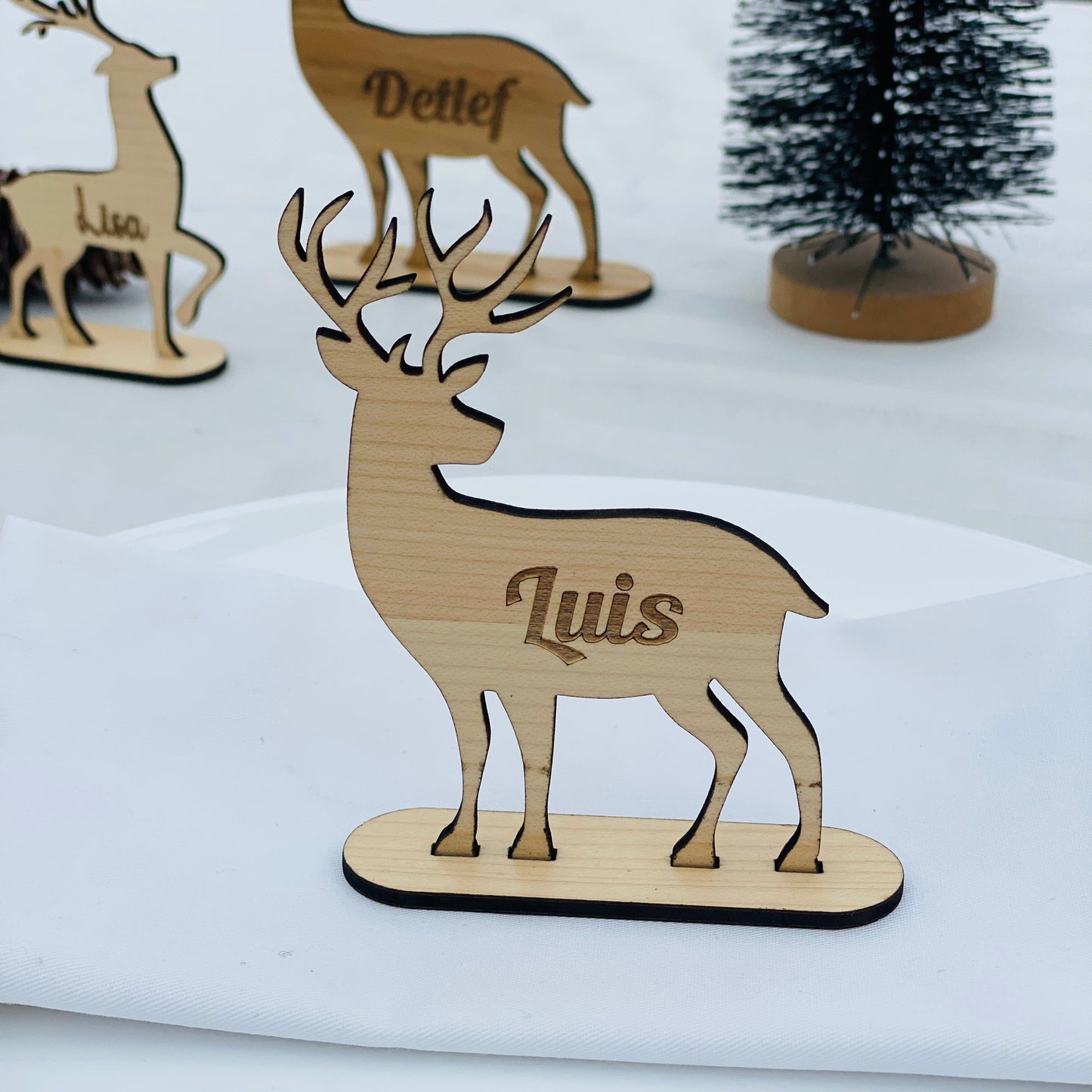 personalisiertes Rentier | Weihnachtsdekoration für den Tisch | Geschenk für die Adventszeit | Platzkarte aus Holz
