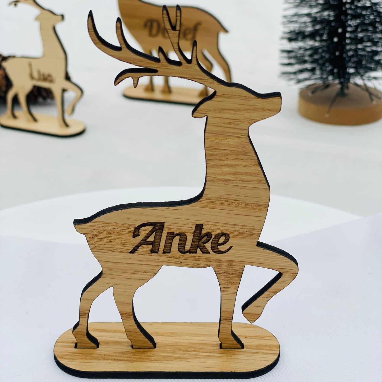 personalisiertes Rentier | Weihnachtsdekoration für den Tisch | Geschenk für die Adventszeit | Platzkarte aus Holz