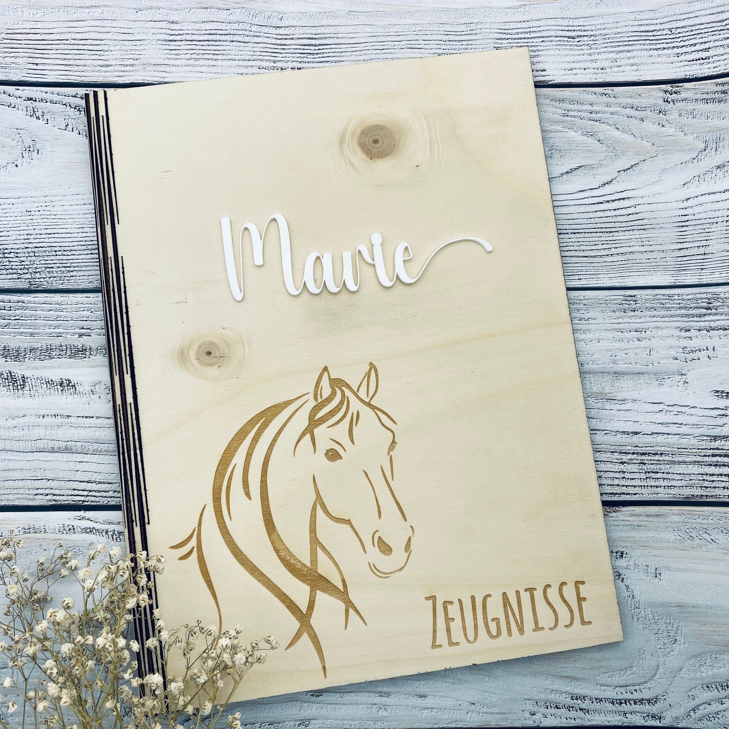 Zeugnismappe personalisiert aus Holz | Geschenk zum Schulstart | Zeugnisordner mit Namen | Einschulungsgeschenk für Mädchen und Jungen