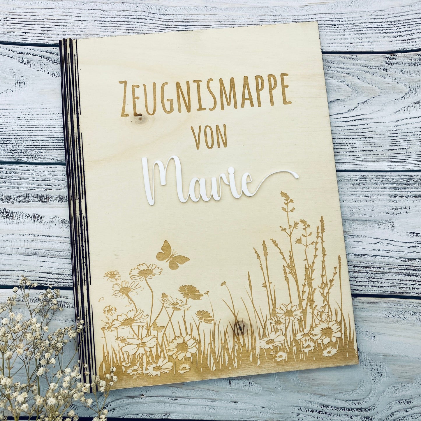 Zeugnismappe personalisiert aus Holz | Geschenk zum Schulstart | Zeugnisordner mit Namen | Einschulungsgeschenk für Mädchen und Jungen