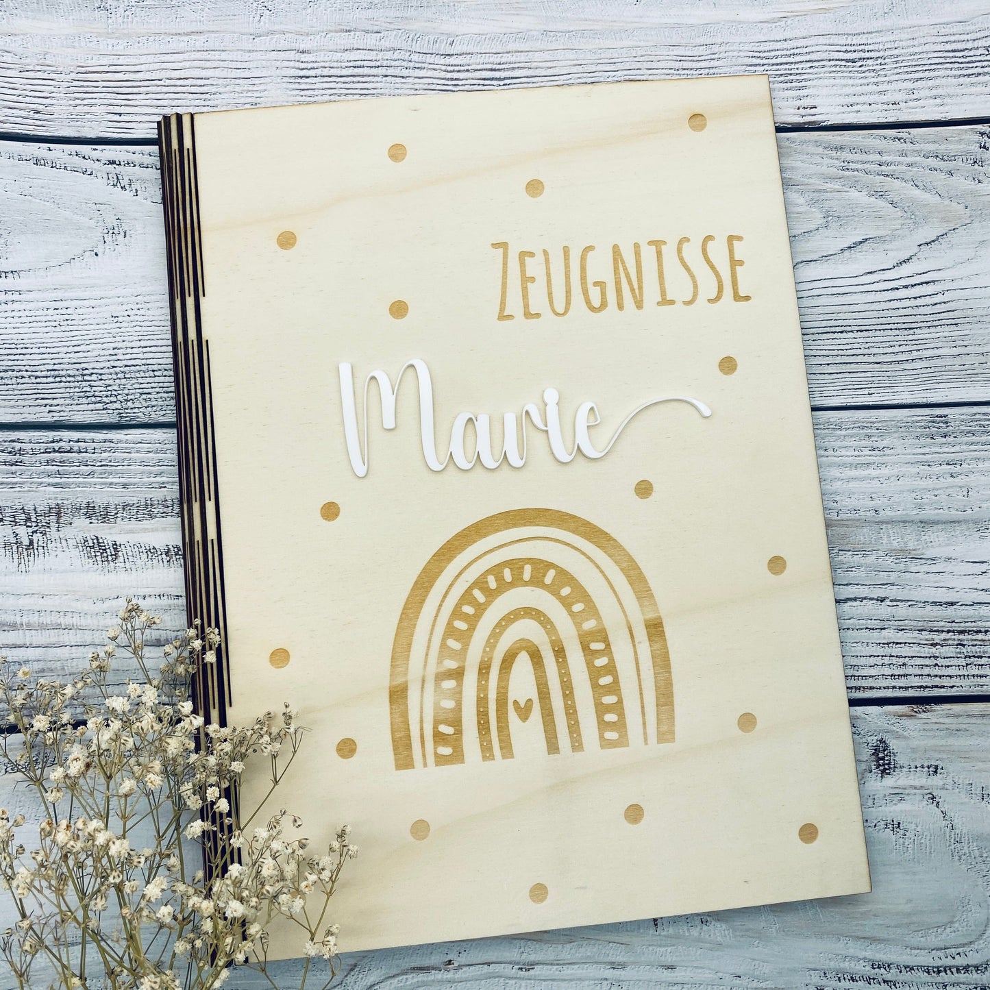 Zeugnismappe personalisiert aus Holz | Geschenk zum Schulstart | Zeugnisordner mit Namen | Einschulungsgeschenk für Mädchen und Jungen