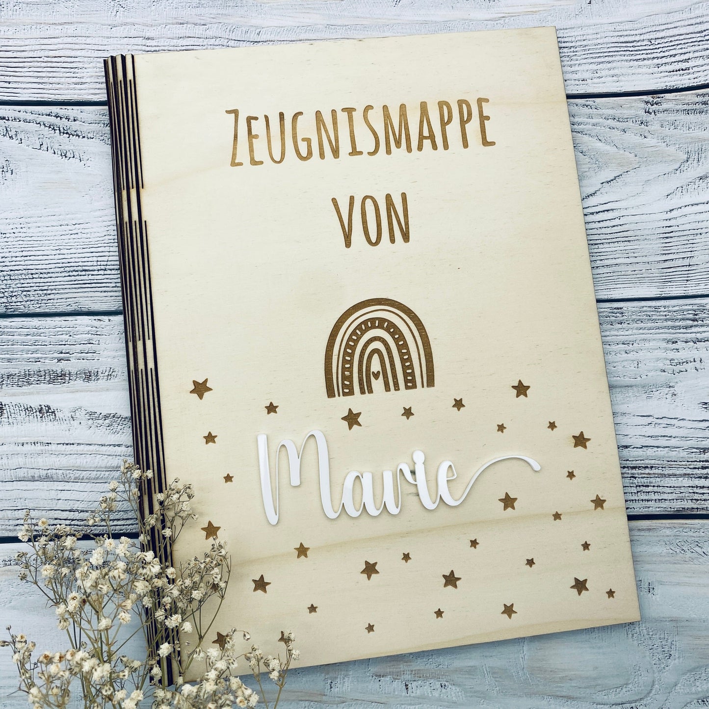 Zeugnismappe personalisiert aus Holz | Geschenk zum Schulstart | Zeugnisordner mit Namen | Einschulungsgeschenk für Mädchen und Jungen