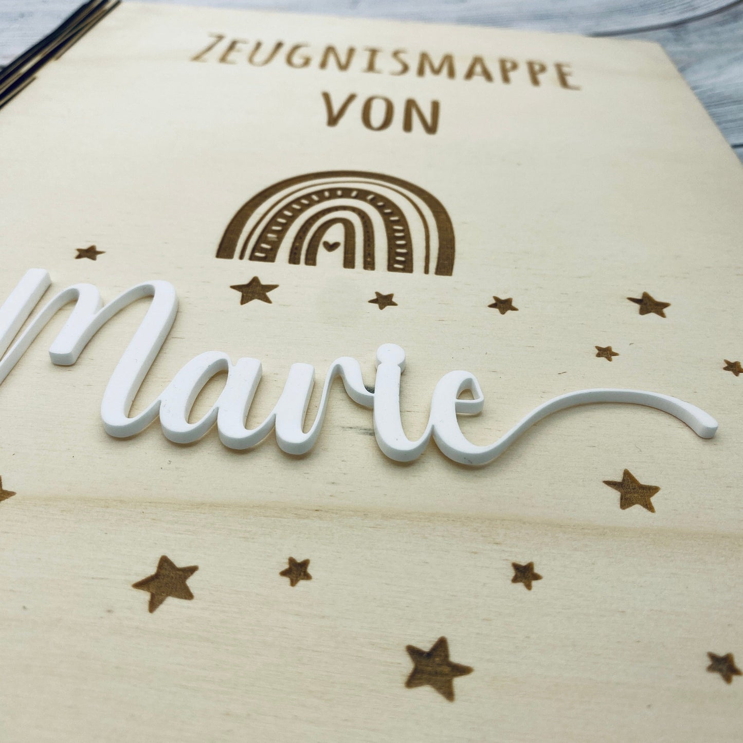 Zeugnismappe personalisiert aus Holz | Geschenk zum Schulstart | Zeugnisordner mit Namen | Einschulungsgeschenk für Mädchen und Jungen