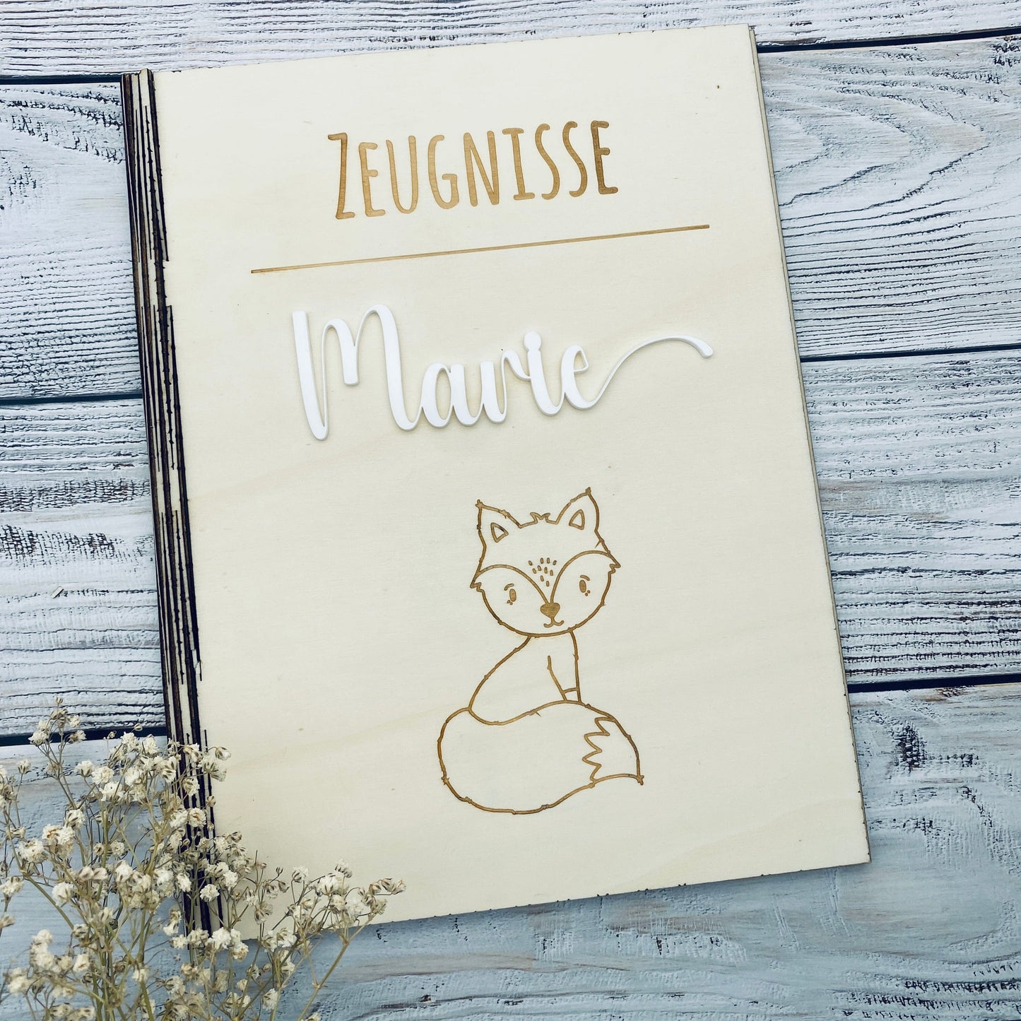 Zeugnismappe personalisiert aus Holz | Geschenk zum Schulstart | Zeugnisordner mit Namen | Einschulungsgeschenk für Mädchen und Jungen