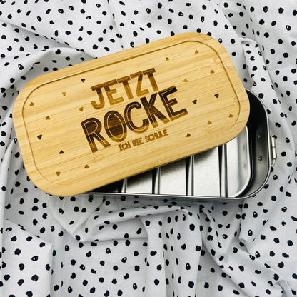 Brotdose aus Edelstahl mit Holzdeckel | personalisiertes Geschenk mit Namen für die Einschulung | Brotbox zum Geburtstag