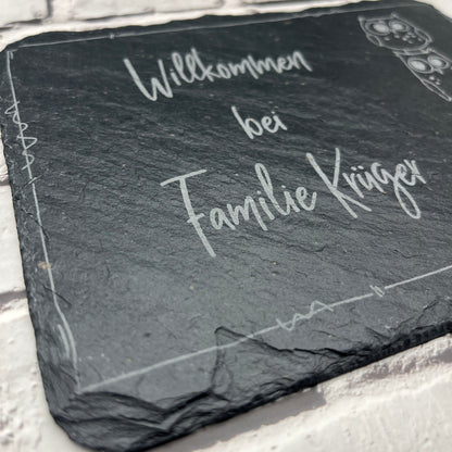 Personalisiertes Haustürschild aus Schiefer | Individuelles Türschild mit Gravur | Handgefertigtes Schiefer-Türschild | Geschenk zum Einzug