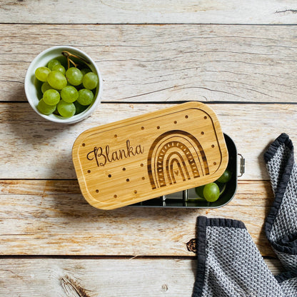 Brotdose aus Edelstahl mit Holzdeckel | personalisiertes Geschenk mit Namen für den Kindergarten oder die Krippe | Brotbox zum Geburtstag