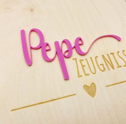 Zeugnismappe personalisiert aus Holz | Geschenk zum Schulstart | Zeugnisordner mit Namen | Einschulungsgeschenk für Mädchen und Jungen