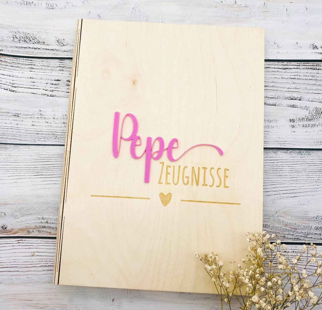 Zeugnismappe personalisiert aus Holz | Geschenk zum Schulstart | Zeugnisordner mit Namen | Einschulungsgeschenk für Mädchen und Jungen