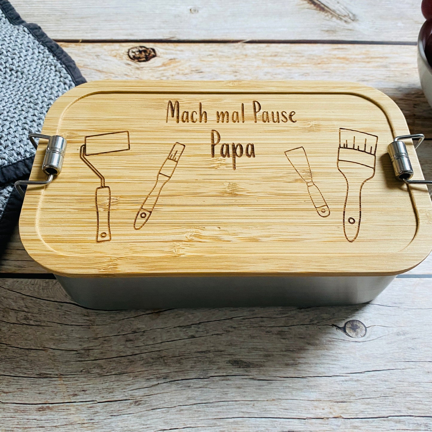 Brotdose Papa | Lunchbox personalisiert | Mepal Edelstahl Brotdose | Brotdose für Erwachsene | Edelstahl Brotbox mit Gravur