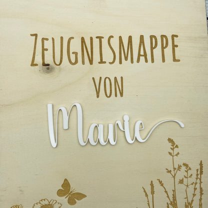 Zeugnismappe personalisiert aus Holz | Geschenk zum Schulstart | Zeugnisordner mit Namen | Einschulungsgeschenk für Mädchen und Jungen
