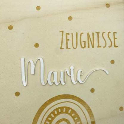Zeugnismappe personalisiert aus Holz | Geschenk zum Schulstart | Zeugnisordner mit Namen | Einschulungsgeschenk für Mädchen und Jungen