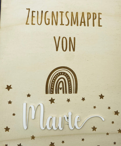 Zeugnismappe personalisiert aus Holz | Geschenk zum Schulstart | Zeugnisordner mit Namen | Einschulungsgeschenk für Mädchen und Jungen