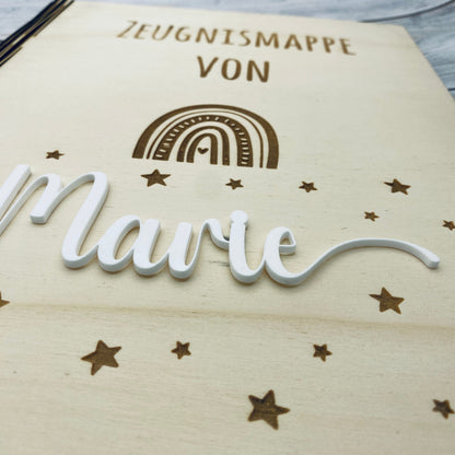 Zeugnismappe personalisiert aus Holz | Geschenk zum Schulstart | Zeugnisordner mit Namen | Einschulungsgeschenk für Mädchen und Jungen