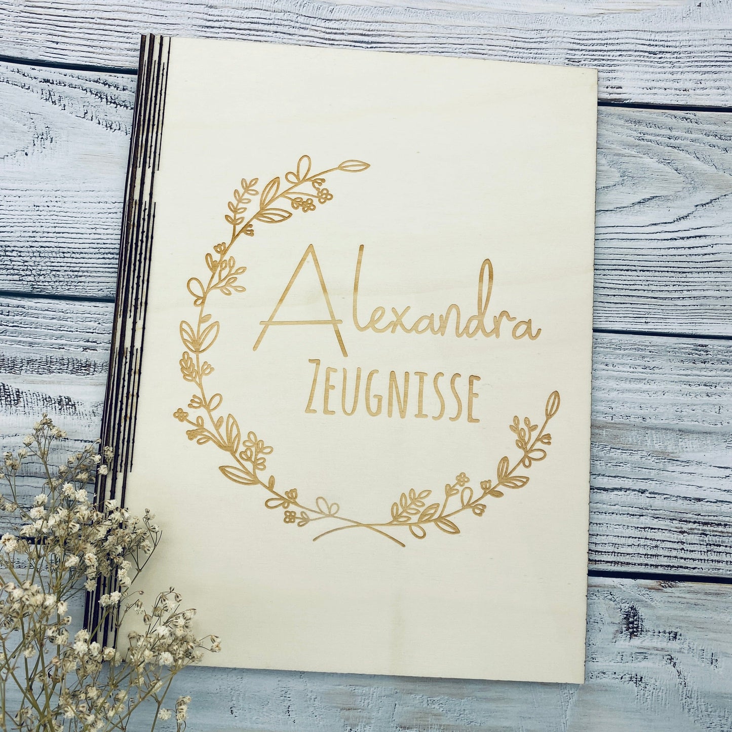 Zeugnismappe personalisiert aus Holz | Geschenk zum Schulstart | Zeugnisordner mit Namen | Einschulungsgeschenk für Mädchen und Jungen