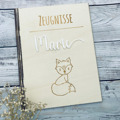 Zeugnismappe personalisiert aus Holz | Geschenk zum Schulstart | Zeugnisordner mit Namen | Einschulungsgeschenk für Mädchen und Jungen
