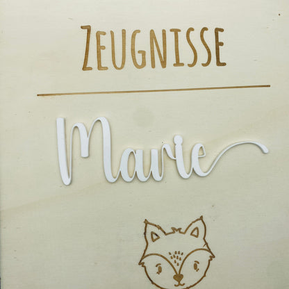 Zeugnismappe personalisiert aus Holz | Geschenk zum Schulstart | Zeugnisordner mit Namen | Einschulungsgeschenk für Mädchen und Jungen