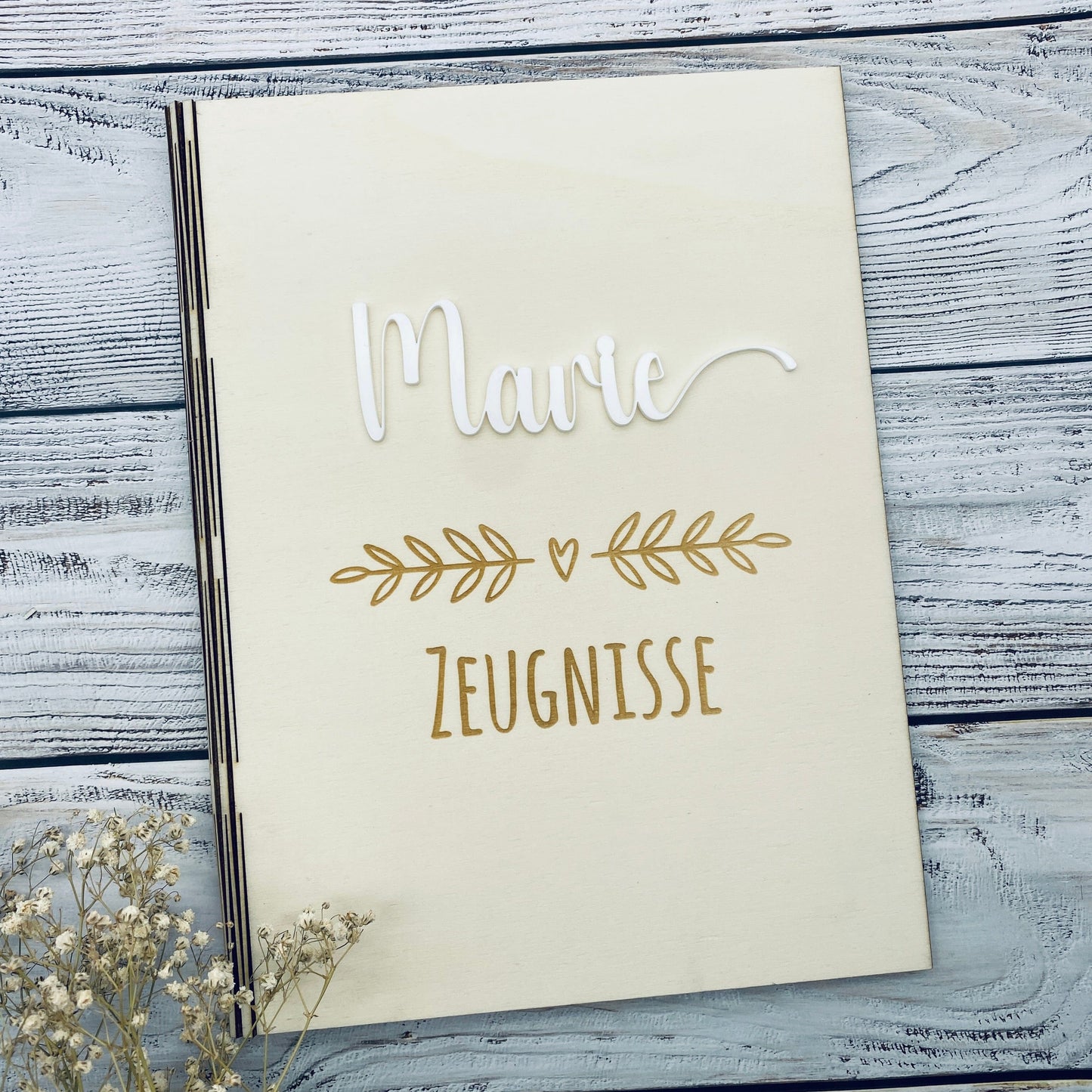 Zeugnismappe personalisiert aus Holz | Geschenk zum Schulstart | Zeugnisordner mit Namen | Einschulungsgeschenk für Mädchen und Jungen