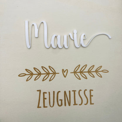 Zeugnismappe personalisiert aus Holz | Geschenk zum Schulstart | Zeugnisordner mit Namen | Einschulungsgeschenk für Mädchen und Jungen
