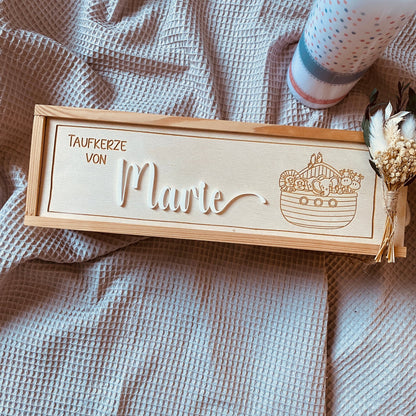 Personalisierte Aufbewahrungsbox für Taufkerzen – Individuelle Kerzenbox mit Namen für unvergessliche Erinnerungen