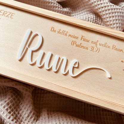 Personalisierte Aufbewahrungsbox für Taufkerzen – Individuelle Kerzenbox mit Namen für unvergessliche Erinnerungen