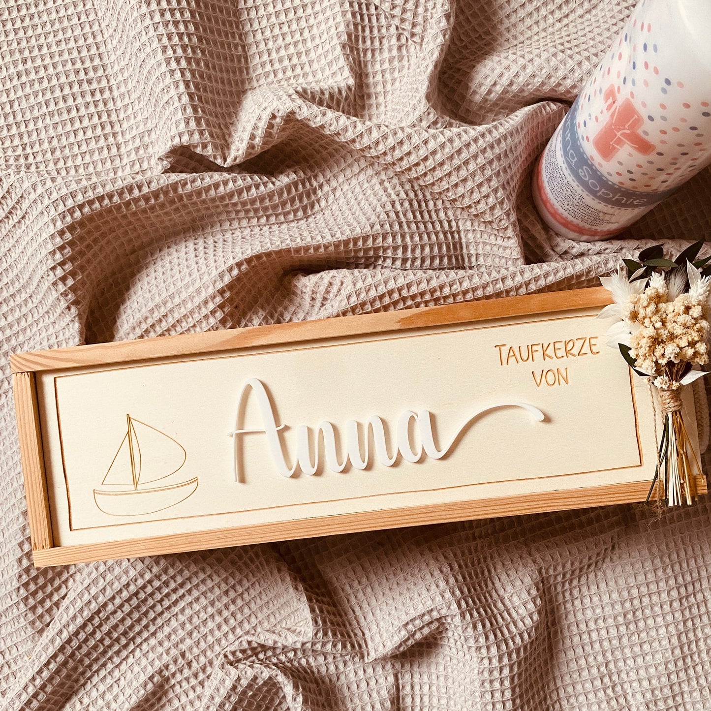 Personalisierte Aufbewahrungsbox für Taufkerzen – Individuelle Kerzenbox mit Namen für unvergessliche Erinnerungen