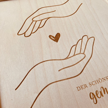 Holz‑Erinnerungskiste zur Hochzeit 20×20 cm – graviert mit Motiv & Spruch – besonderes Geschenk für Brautpaar und Trauzeugen