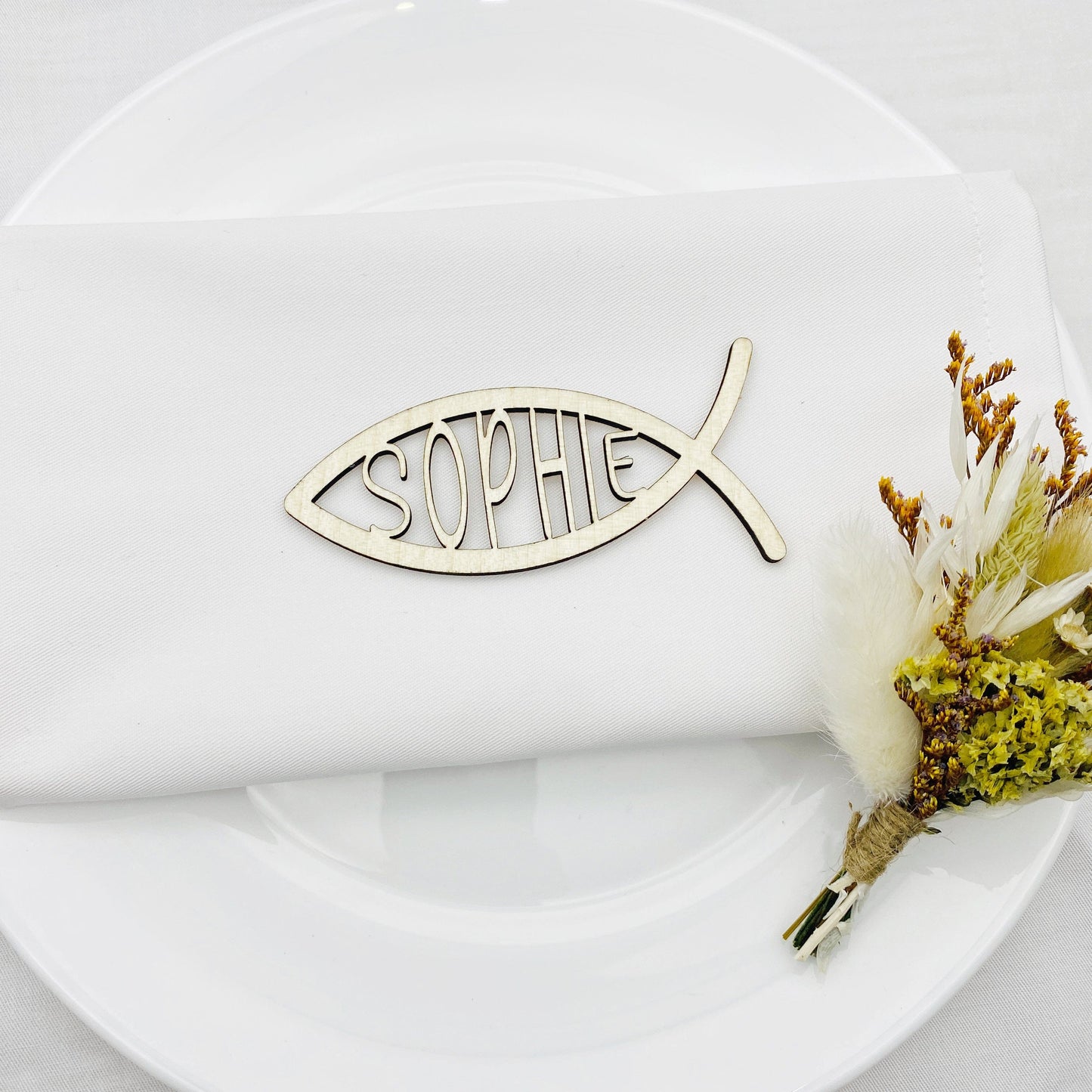 Tischdekoration zur Taufe | personalisierte Gastgeschenke zur Kommunion | Symbol für Konfirmation | Fisch Symbol als Deko