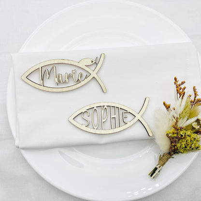 Tischdekoration zur Taufe | personalisierte Gastgeschenke zur Kommunion | Symbol für Konfirmation | Fisch Symbol als Deko