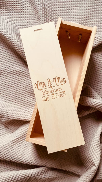 Personalisierte Weinbox mit Gravur – Hochzeitsgeschenk aus Holz in edler Optik