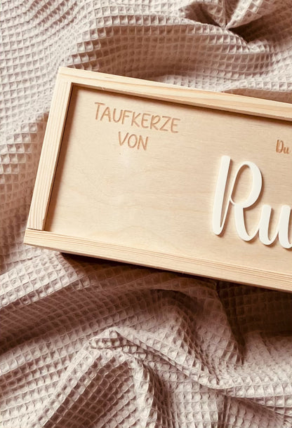Personalisierte Aufbewahrungsbox für Taufkerzen – Individuelle Kerzenbox mit Namen für unvergessliche Erinnerungen