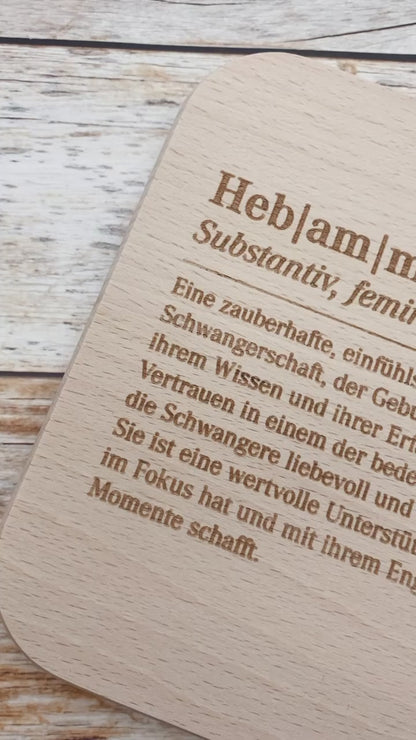 Schneidebrett Hebamme | individuelles Geschenk zum Geburtstag oder Weihnachten | Frühstücksbrett aus Holz mit Gravur